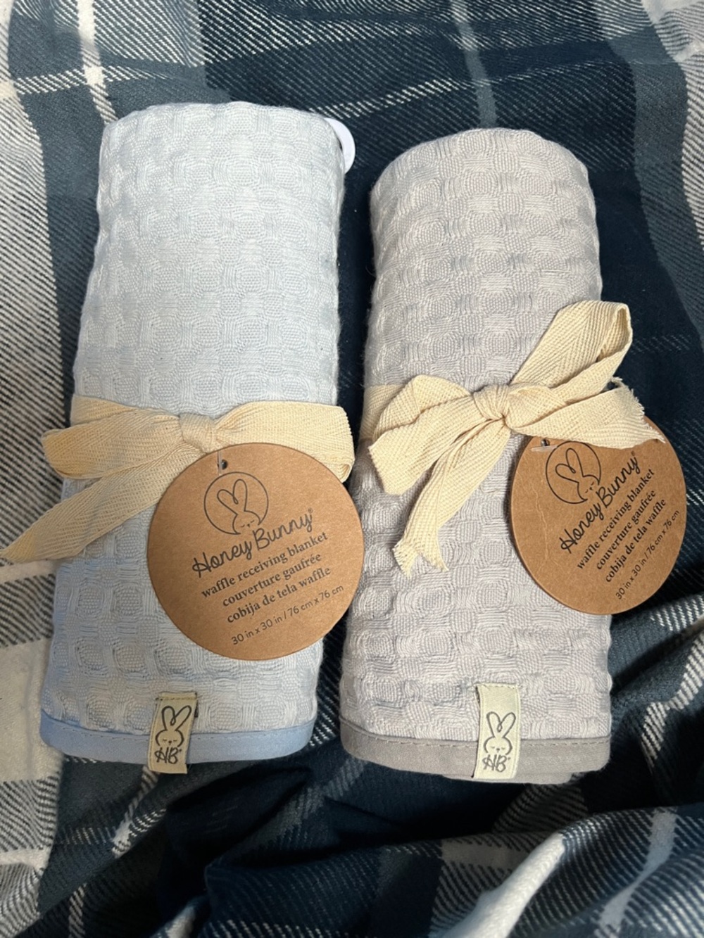 Honey Bunny Waffle Receiving Blankets - Set of 2 (Light Gray & Beige)